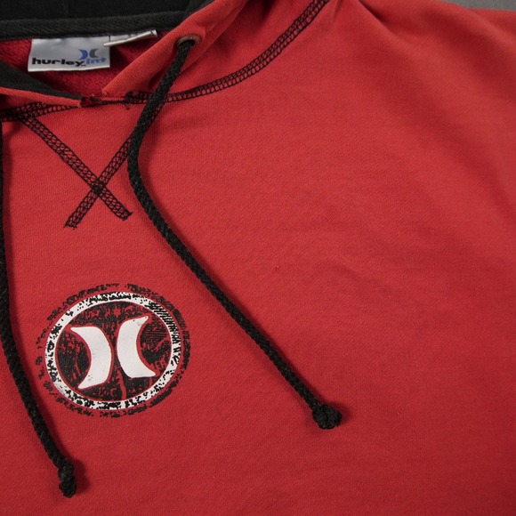 Y2K Vintage Thrashed Hurley Skater Hoodie Pullover Mens M Red Black - Picture 4 of 15